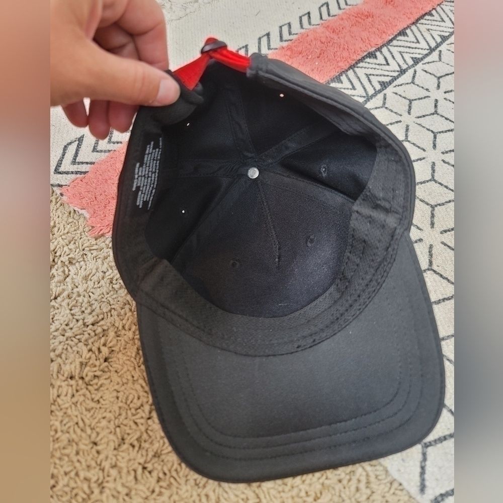 Peloton Black Out Hat Black Hat, w Adjustable Red Strap - Picture 8 of 11
